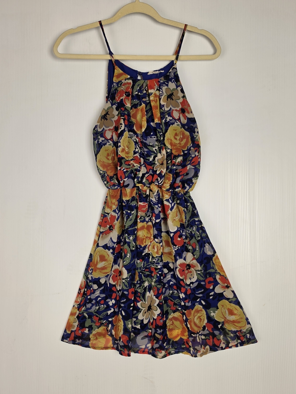 Navy Floral Sundress with Peach Rose Print